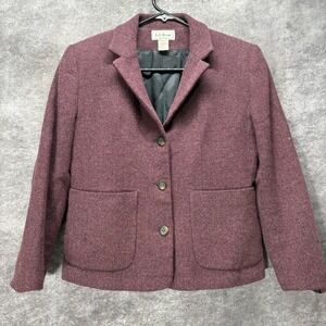 LL Bean Burgundy Herringbone Tweed Blazer Womens S Petite Wool Preppy Academia